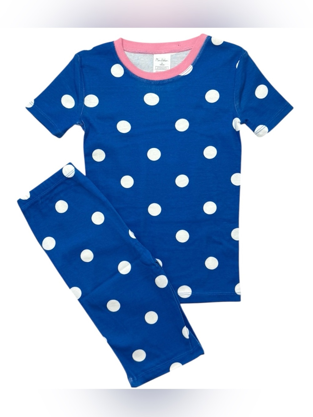 New Mini Boden Polka Dot Cotton 2 Piece Short Pajama Blue White 7 (122)
